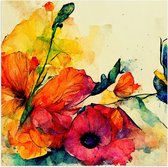 Poster Glanzend – Abstracte Bloemen in Verschillende Kleuren van Waterverf - 100x100 cm Foto op Posterpapier met Glanzende Afwerking