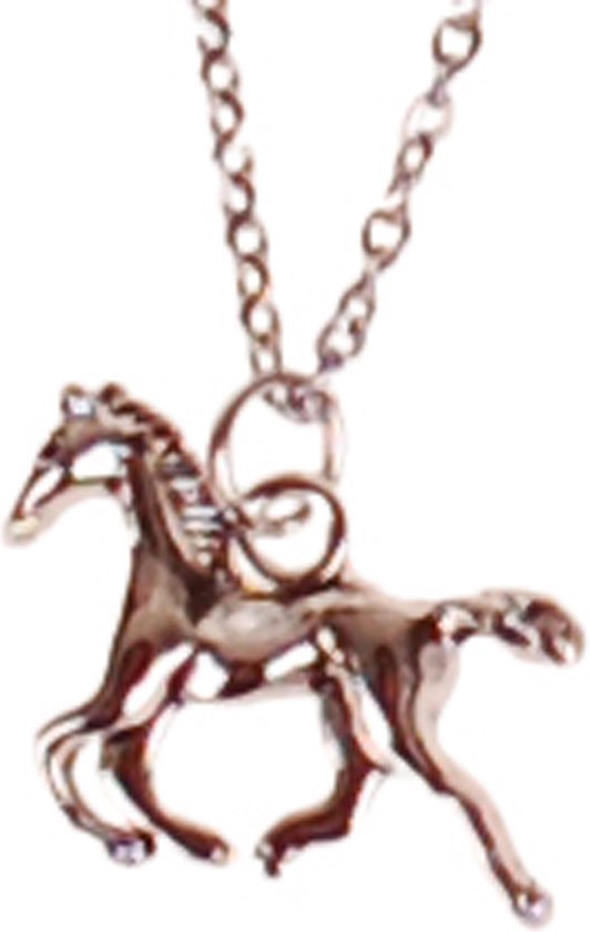 Collier pendentif cheval au galop métal argenté