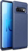 Samsung Galaxy S10 Plus Siliconen Carbon Hoesje Blauw