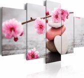 Schilderij - Stenen en bloemen , grijs roze , 5 luik