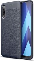 Samsung Galaxy A70 Hoesje met Leren Textuur TPU Hoesje Blauw