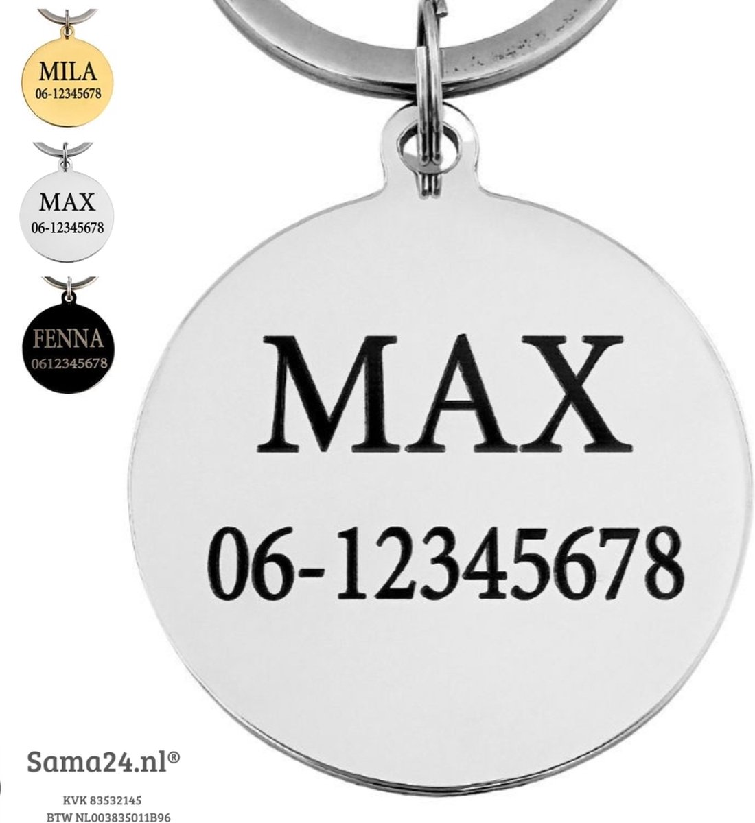 Titanium Hondenpenning inclusief 2 kanten graveren 35 mm | Luxe honden penning met naam