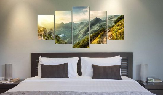 Peinture - Paysage de montagne slovaque, impression sur toile, décoration murale, 5 panneaux, multicolore