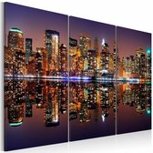 Schilderij - New York City - Water Reflectie, Multi-gekleurd, 3luik, premium print