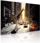 Schilderij - New York City  - Giraffe in de grote stad, Multi-gekleurd, 3luik