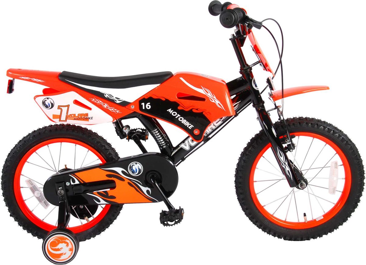 Vélo Enfant 16 Pouces Street Art Garçon - Noir Et Orange, Avec Stabilisateurs Et Accessoires Complets
