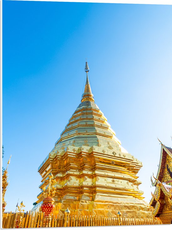 PVC Schuimplaat- Boeddhistische Wat Phrathat Doi Suthep Tempel Vol met Gouden Versieringen - 60x80 cm Foto op PVC Schuimplaat