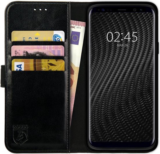 Rosso Element Book Case Wallet Hoesje Geschikt voor Samsung Galaxy S9 | Portemonnee | 3 Pasjes | Magneetsluiting | Stand Functie | Zwart