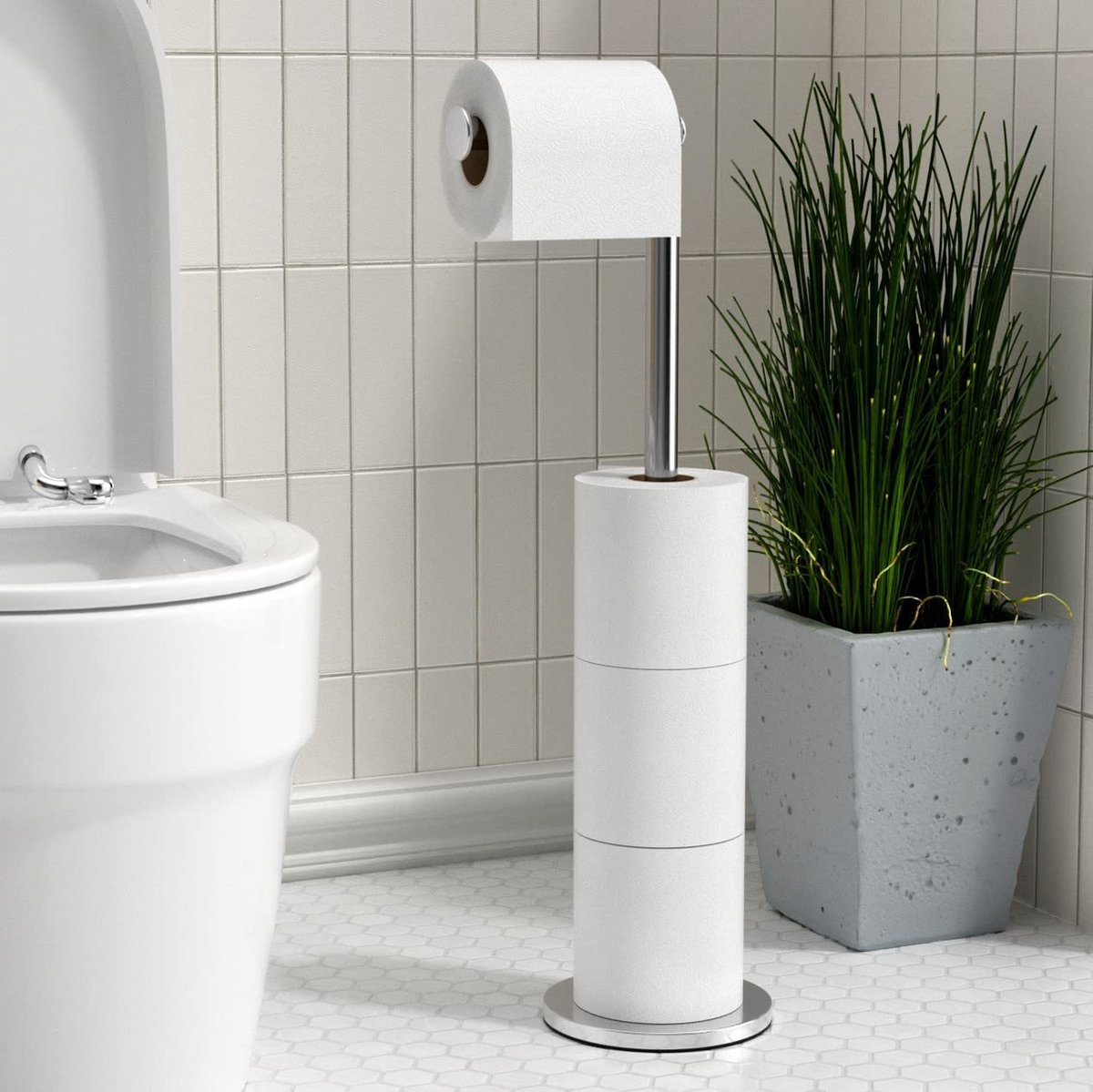 Premium toiletpapierhouder, staat voor de bovenkant van het toiletpapier, roestvrij staal, staand zonder boren, voor toilet, waterproof, toiletrolhouder, staand houden, 5 rollen