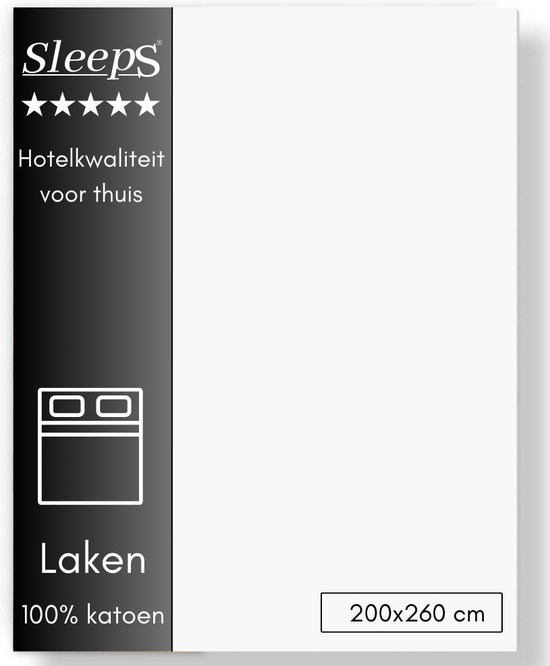 Sleeps Lakens Katoen Wit - 2 Persoons 200 x 260 cm - 100% Katoen - Hoogwaardig Hotelkwaliteit - Heerlijk Zacht