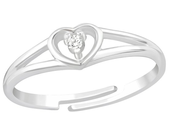 Joy|S - Zilveren hartje ring - verstelbaar - zilver - kristal - voor kinderen