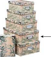 5Five Opbergdoos/box - 3x - Green leafs print op hout - L44 x B31 x H15 cm - Stevig karton - Leafsbox