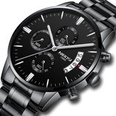 NIBOSI Horloges voor mannen - Horloge mannen - Luxe Zwart Design - Heren horloge - Ø 42 mm - Zwart Roestvrij Edelstaal - Waterdicht tot 3 bar - Chronograaf