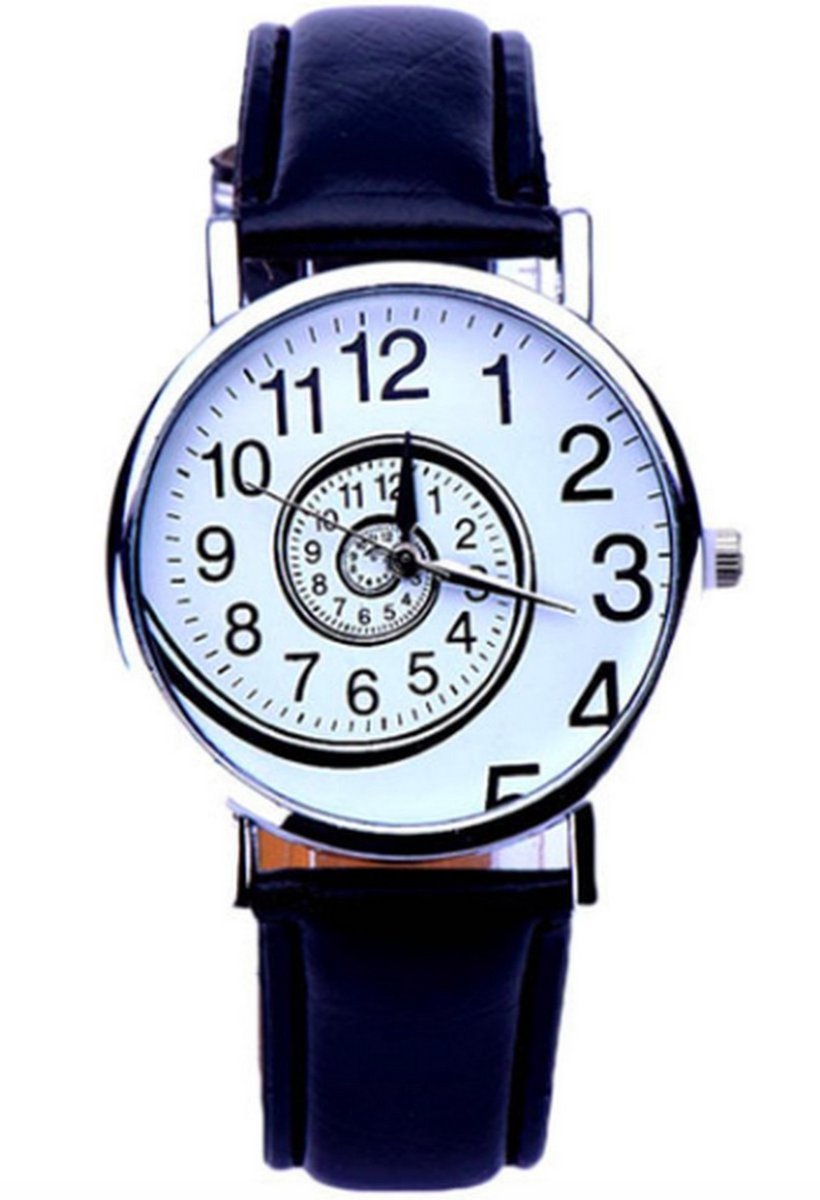Hidzo Horloge Swirl Ø 37 mm - Zwart - Kunstleer