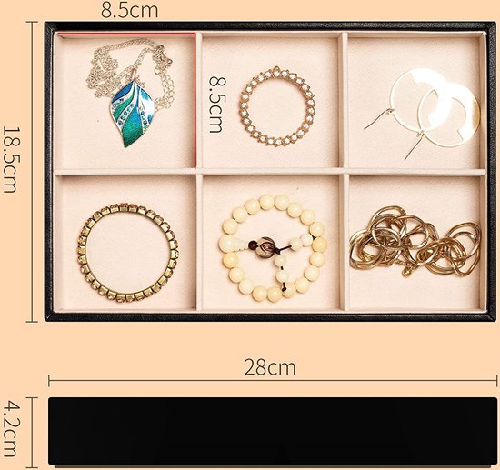 Oirlv Stapelbare Holz Schmucktablett 4 in 1,für Schmuck Ring Ohrringe Armband Halskette Organizerblett(Beige