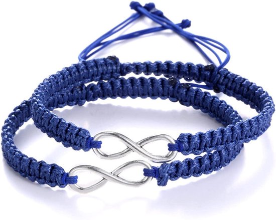 Bracelets d'amitié Bixorp Friends pour 2 avec signe infini - Argent et Blauw - Réglable - Cadeau BFF