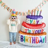 Leo's Party 102 cm hoge verjaardagstaart ballon - Folieballon voor verjaardagsfeestje - verjaardag ballon - Feestversiering - Happy birthday cake - verjaardag versiering