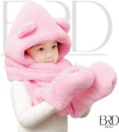 BRD® Winter | Wintermuts Teddy All-in-one Roze - Muts, sjaal en handschoenen in één voor kinderen - unisex baby kind gevoerd