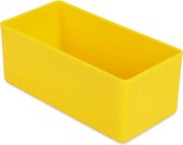 Sorteerbakje, materiaalbakje, inzetbakje, onderdelenbakje. 9,9 x 4,9 x 4,0 cm (LxBxH). Kleur is geel. Verpakt per 5 stuks!