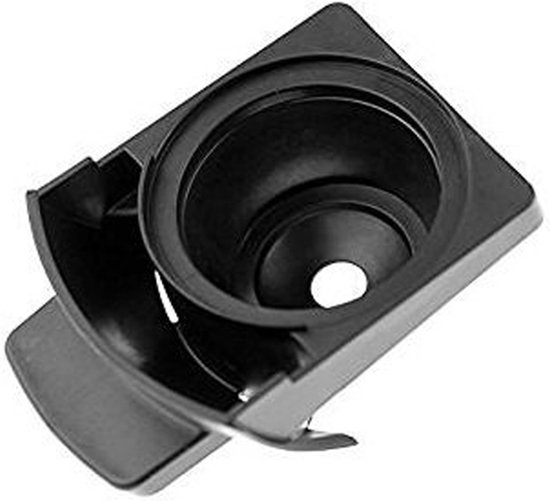 Zwarte Dolce Gusto capsulehouder met een ronde uitsparing.