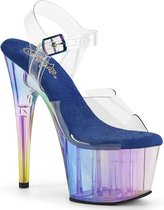 Pleaser - ADORE-708HT Sandaal met enkelband, Paaldans schoenen - US 7 - 37 Shoes - Regenboog/Blauw