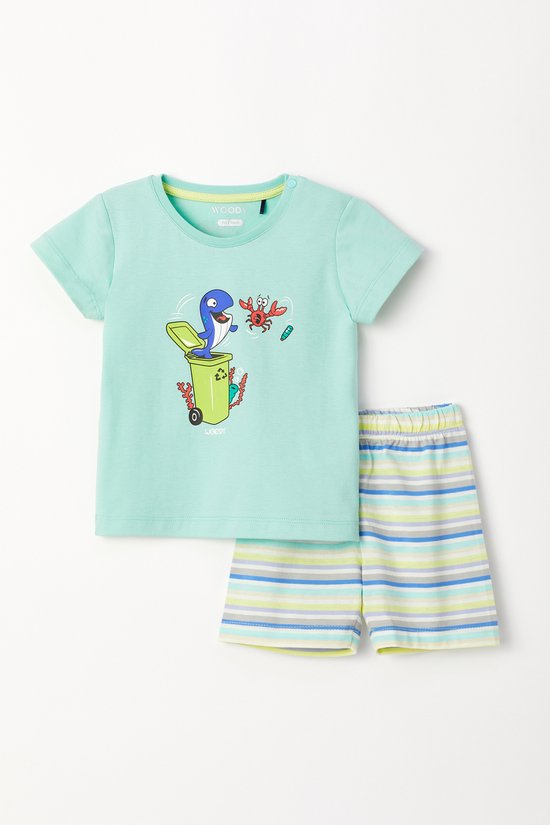 Woody pyjama baby unisex - turquoise - walvis - 231-3-PSS-S/702 - maat 62