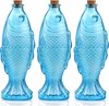 3-pack visvormige flessen, decoratieve glazen karaffen met kurk, 27cm kustbloemenvazen voor bruiloft, eettafel, woonkamer, capaciteit 500ml