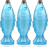 3-pack visvormige flessen, decoratieve glazen karaffen met kurk, 27cm kustbloemenvazen voor bruiloft, eettafel, woonkamer, capaciteit 500ml