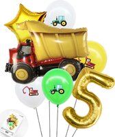 Cijfer Ballon Nummer 5 - Trucker - Vrachtwagen set Ballonnen Feestdecoratie - Snoes - Helium Ballon - Boeket