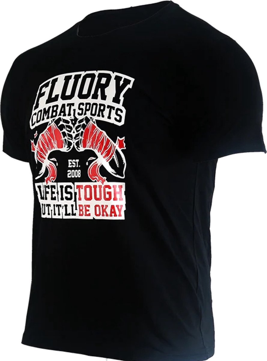 Fluory "Life is Tough" Muay Thai T-Shirt Zwart - S