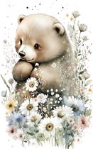 Poster beertje met bloemen-posters-A3 formaat-watercolours spring-winter animals-dieren-kinderkamer accessoires-babykamer accessoires