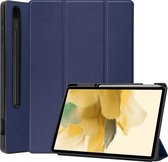 Hoesje Geschikt voor Samsung Galaxy Tab S7 FE Hoes Case Tablet Hoesje Tri-fold Met Uitsparing Geschikt voor S Pen - Hoes Geschikt voor Samsung Tab S7 FE Hoesje Hard Cover Bookcase Hoes - Donkerblauw