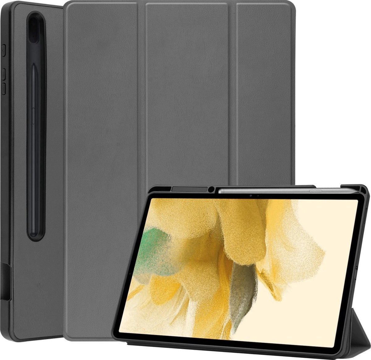 Hoesje Geschikt voor Samsung Galaxy Tab S7 FE Hoes Case Tablet Hoesje Tri-fold Met Uitsparing Geschikt voor S Pen - Hoes Geschikt voor Samsung Tab S7 FE Hoesje Hard Cover Bookcase Hoes - Grijs