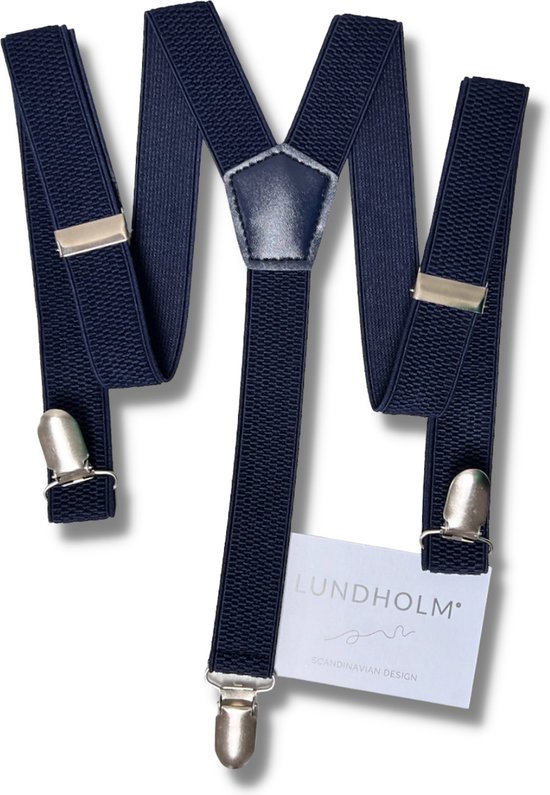 Lundholm Bretels heren volwassenen donkerblauw blauw - hoge kwaliteit en stevige clip - Scandinavisch design cadeau voor man tip | Lundholm Ystad serie