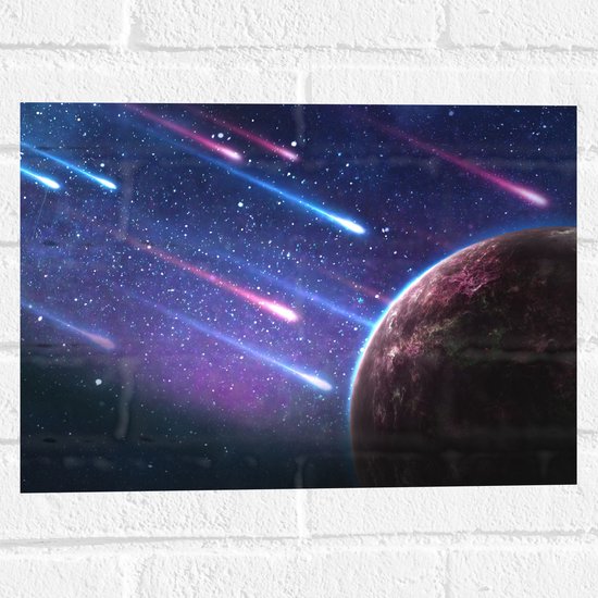 Muursticker - Kometen Richting Planeet - 40x30 cm Foto op Muursticker