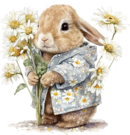 Affiche poster lapin fleur, aquarelle chambre bébé : par