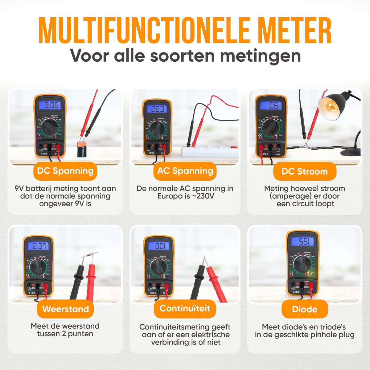 Digitale Multimeter - AC / DC - Incl. 9V Batterij, Klemtangen & Opberghoes - Multi Meter van Strex — cadeau in Tuin & Klussen - foto 5