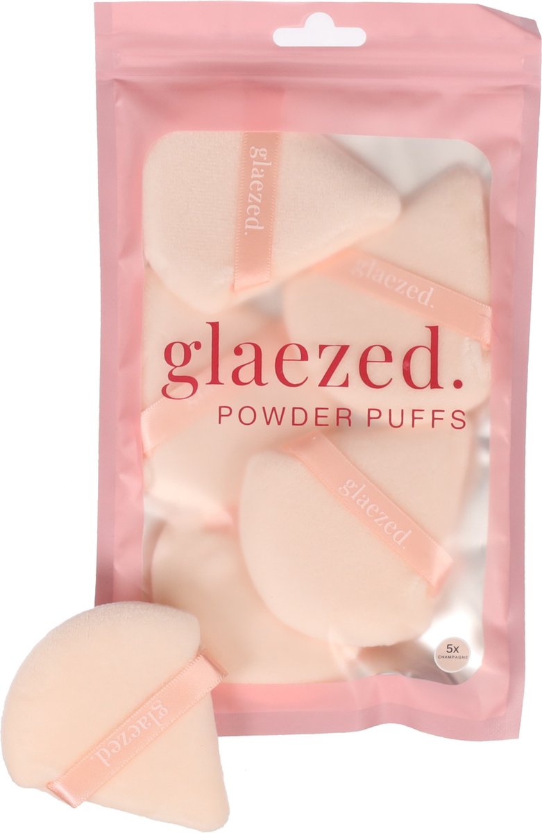 Glaezed. - Powder Puff - Make-Up Sponsje - In mooie Cadeauverpakking - Poederdons - Powder Puff Driehoek - 5 stuks - Perzik