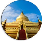 Dibond Muurcirkel - Vooraanzicht van Gouden Shwezigon Pagoda Tempel in Myanmar - 40x40 cm Foto op Aluminium Muurcirkel (met ophangsysteem)