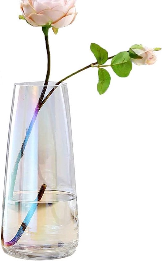 Vaas van helder glas, in stijl iriserend kristal, decoratieve vaas, bloemenbloem, plantencontainer voor thuiskantoor, decoratie, cadeau voor bruiloft, housewarming party
