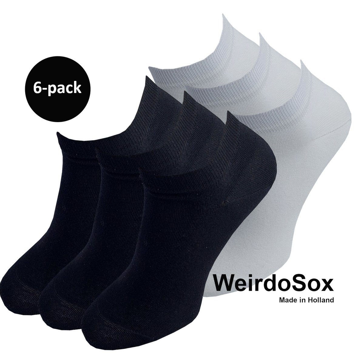 WeirdoSox Bamboe naadloze sneaker sokken Zwart / Wit - Anti zweet - Anti bacterieel - Dames en heren - 6 Paar - Maat 47/50