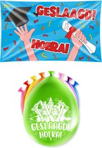 Paperdreams Geslaagd thema party versiering set Hoera - Grote vlag en 16x ballonnen