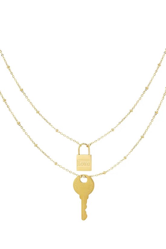 Ketting -Double chain key and lock - gold Stainless Steell