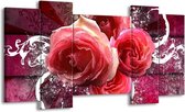 GroepArt - Schilderij - Roos - Roze, Paars, Wit - 120x65 5Luik - Foto Op Canvas - GroepArt 6000+ Schilderijen 0p Canvas Art Collectie - Wanddecoratie