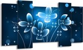 GroepArt - Schilderij - Bloem - Blauw, Wit - 120x65 5Luik - Foto Op Canvas - GroepArt 6000+ Schilderijen 0p Canvas Art Collectie - Wanddecoratie