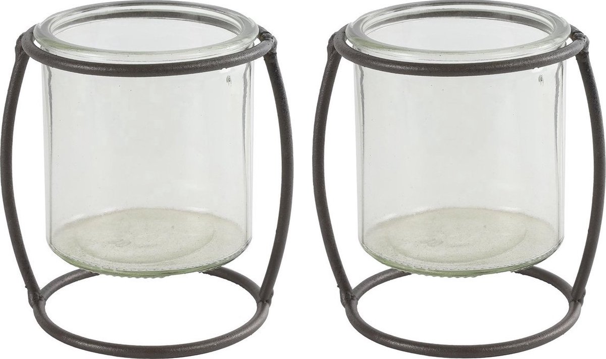 mondex Set Waxinelichtjes houder Netti 10,5 Cm Staal/glas Bruin (2 stuks)