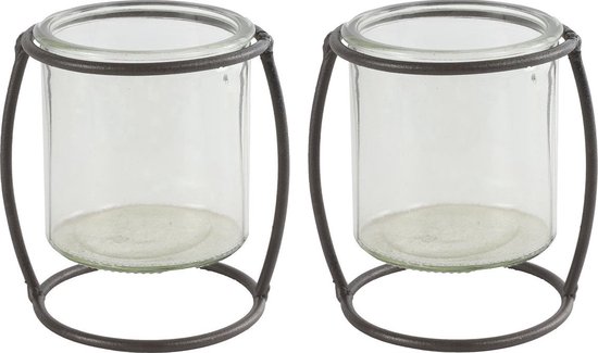 Set Waxinelichtjes houder Netti 10,5 Cm Staal/glas Bruin (2 stuks)