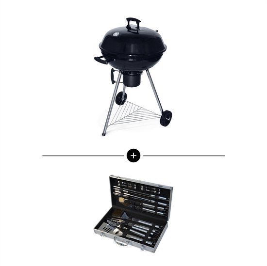| Houtskool barbecue Ø56,5cm met asbak en gechroomde Houtskool barbecue Ø56,5cm met asbak en gechroomde rooster.