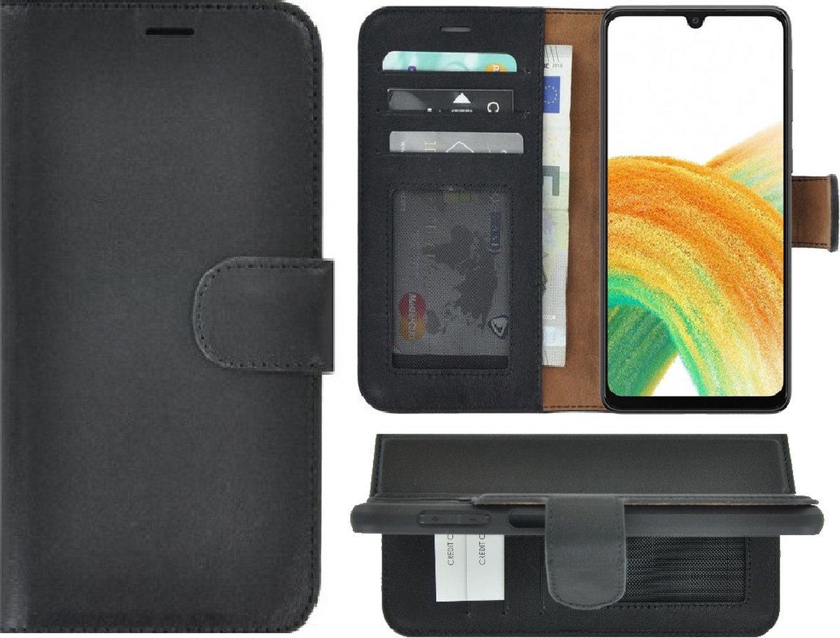 MoDo hoesje Geschikt voor Samsung Galaxy A33 5G - Leer Book Case - Zwart