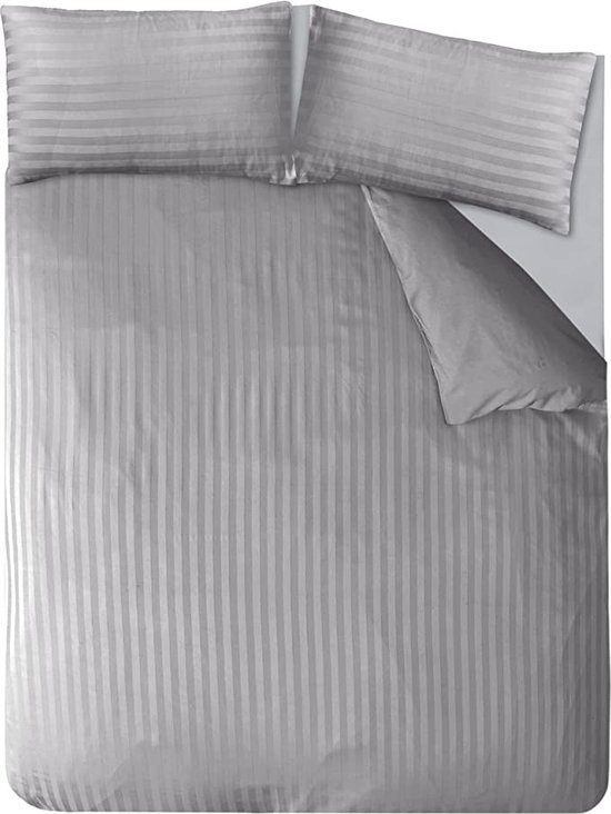 Sleepdown dekbedovertrek Satin Stripe grijs - blended katoen - 1-persoons - 135x200 + 50x75cm